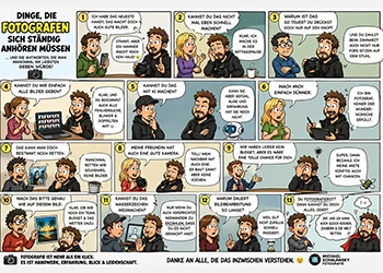 Humorvoller Comic mit typischen Sprüchen aus dem Fotografenalltag.
