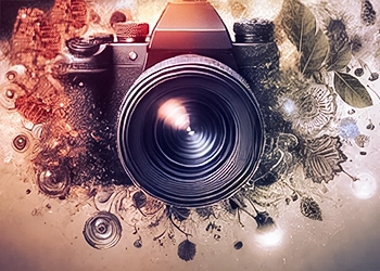 Kameraobjektiv als Symbol für Technik, Bildsprache und kreative Fotografie.