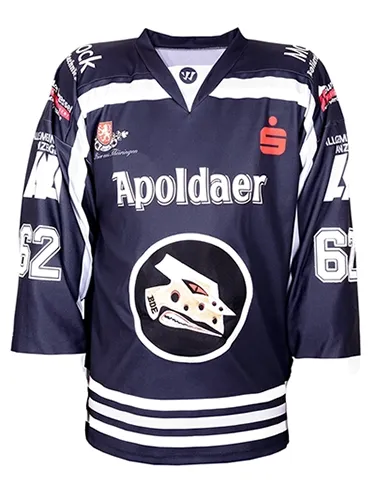 Freigestelltes Eishockey-Trikot der Black Dragons Erfurt mit Sponsor- und Vereinslogos